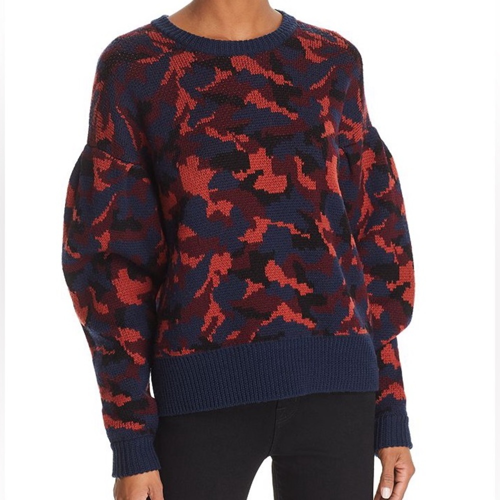 Joie Brycen Merino Wool Sweater Orange Navy Camo Women’s Medium